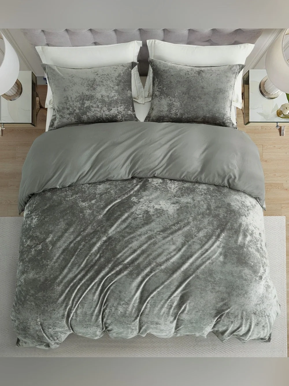 Velvet Luxe Gray Queen 3 piece Duvet Cover Set